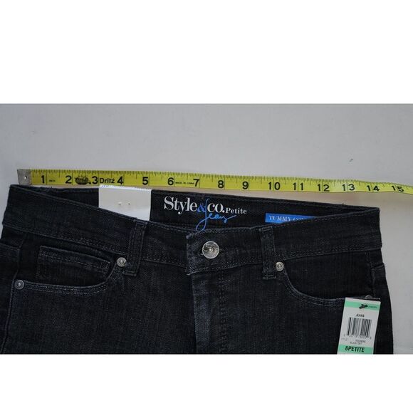 NWT Style & CO Tummy Control Black Boot Cut Tint Jeans Sz 8P - Picture 5 of 9